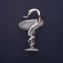 Brooch 'Cup with a Snake', enamel gray color, 44x21 mm, silvery metal