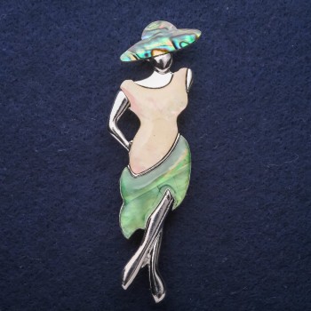 Brooch-Pendant Lady with Pearl and Haliotite 80x30mm +