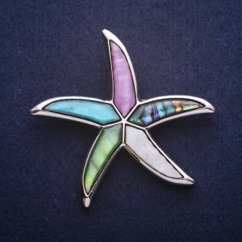 Sea Star Brooch-Pendant with Chalcedony and Mother-of-Pearl 53x53 mm