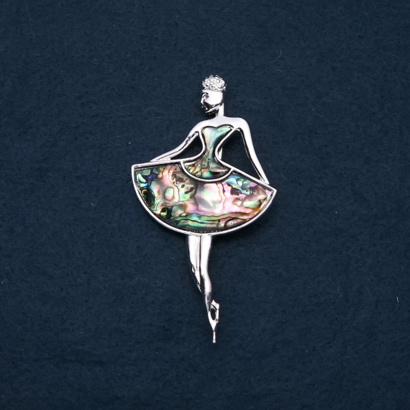 Brooch-pendant with natural abalone, Ballerina, 80×45 mm
