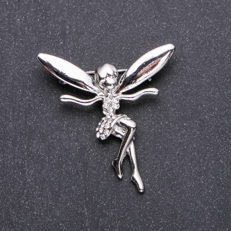 Brooch 'Elf Maiden' in White Crystals 43×42 mm White Metal
