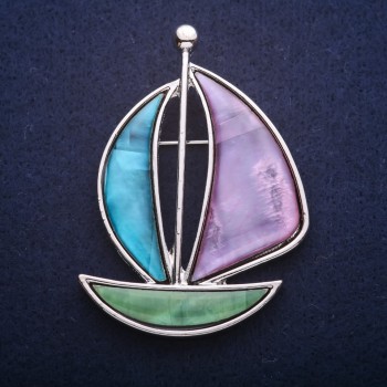 Brooch-Pendant Ship with Mother-of-Pearl 62x43mm +