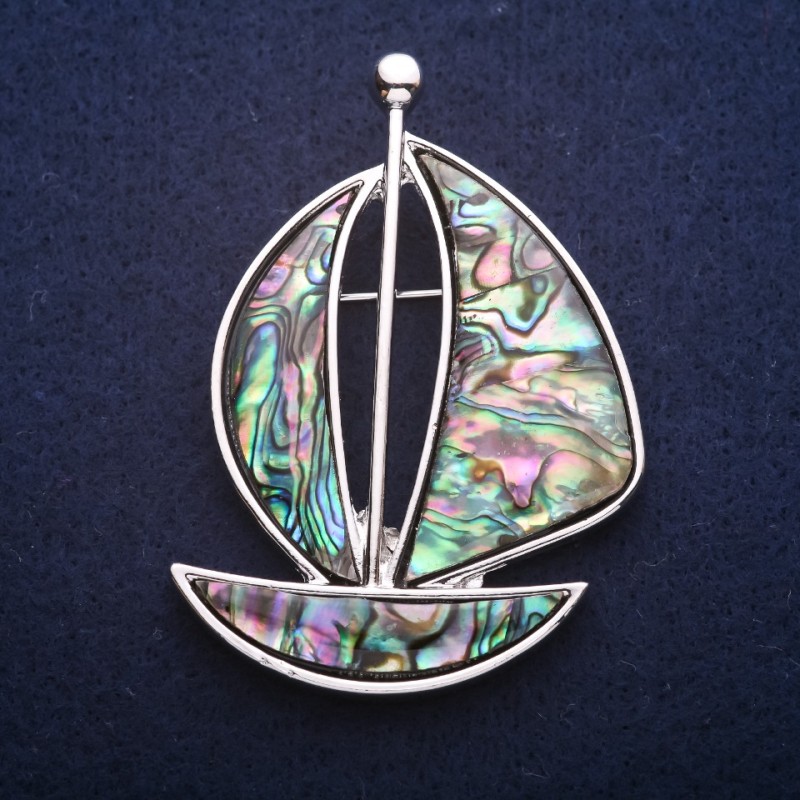 Boat-shaped Brooch Pendant with Haliotis 62x43mm