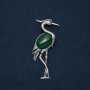 Brooch pendant Heron with natural Chrysolite stone 80x30mm