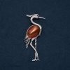 Heron Brooch-Pendant with Natural Carnelian Stone, 80x30 mm