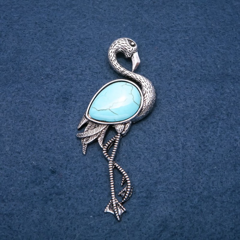 Flamingo brooch pendant with natural stone "Turquoise" (imit.) 85x30mm