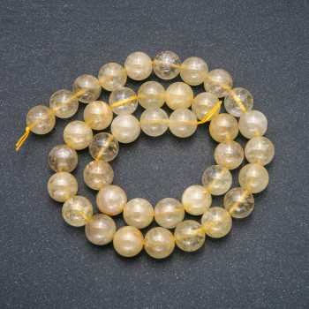 Beads on a cord natural stone rutilated quartz, hair-like smooth beads, diameter 10mm, length 39cm