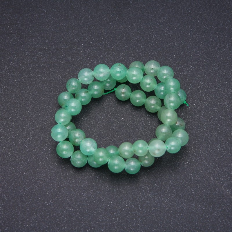 Natural jade beads on a string, round ball shape, 8 mm diameter, 38 cm length