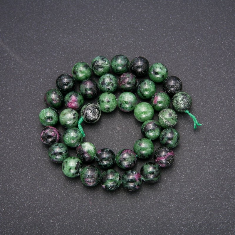 Zoisite natural stone beads, smooth round balls, 10 mm diameter, 38 cm length