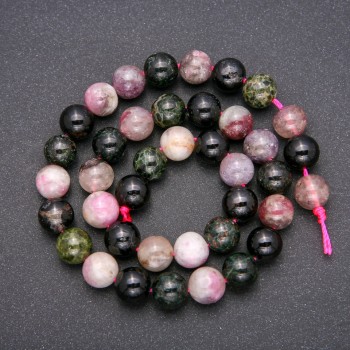 Natural Tourmaline Beads - Smooth Round Beads, 10 mm Diameter, Length 38 cm
