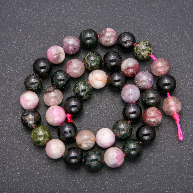 Natural Tourmaline Beads - Smooth Round Beads, 10 mm Diameter, Length 38 cm