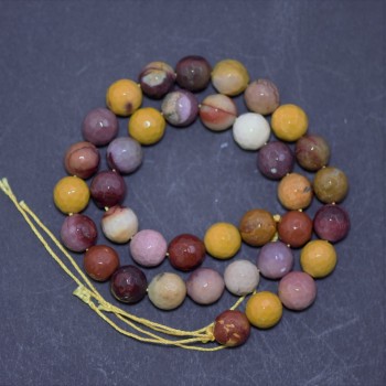 Beads of natural jasper Mookaite, faceted round bead strand, diameter 10mm, length 38cm (+/-)