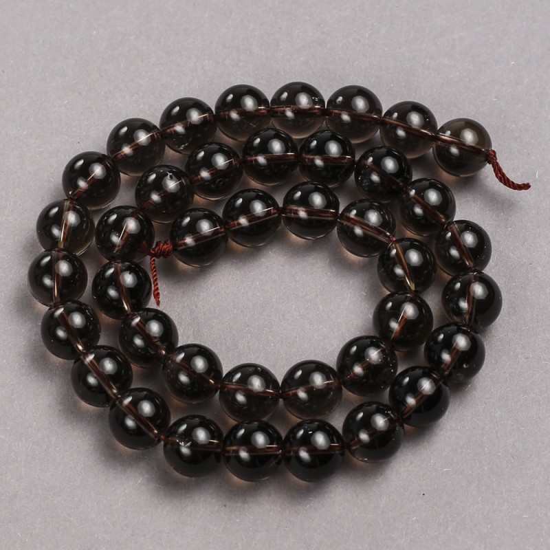 Beads on a thread of natural smoky topaz, smooth round beads, 10mm diameter + -, length 39cm +