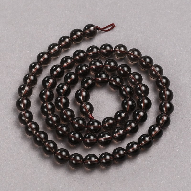 Beads on a thread of natural smoky topaz, smooth ball, diameter 6mm + -, length 39cm +