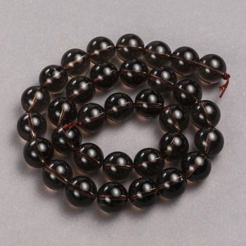 Beads on a cord of natural smoky quartz, smooth round bead, 12 mm diameter, 40 cm length