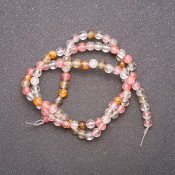 Beads on thread - natural chalcedony stones, assorted smooth spheres, 4mm diameter, 39cm length