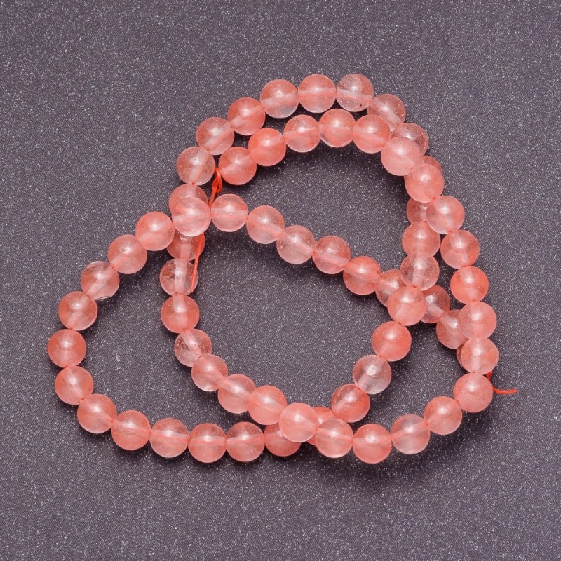 Pink Chalcedony Beads on Thread, Smooth Round Beads, 4 mm Diameter, 38 cm Length