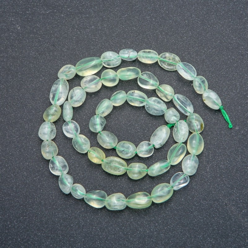 Prehnite natural stone beads on thread, haltivka shape, 8x6 mm diameter, 40 cm length +