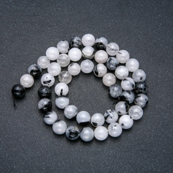 Beads on a Thread, Natural Stone Quartz, Rutilated, Smooth Round Bead, 8mm Diameter, 39cm Length