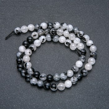 Beads on a thread of natural quartz — smooth round beads, rutilated quartz, diameter 6mm ±, length 39cm