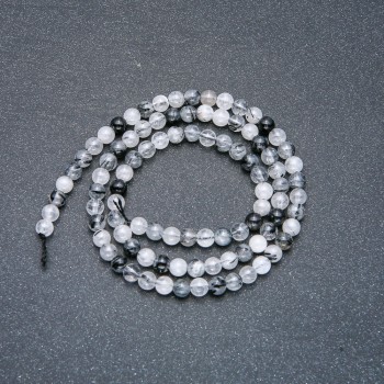 Beads on Thread, Natural Stone Hair Quartz Smooth Sphere, 4mm Diameter, 39cm Length