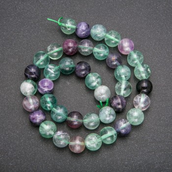 Fluorite beads on thread, smooth ball beads, 10 mm diameter, 38 cm length