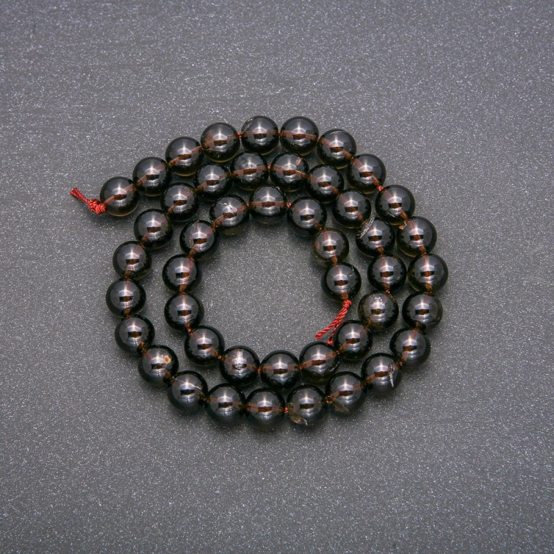 Beads of natural smoky quartz, smooth round beads on a strand, 8 mm diameter, length 38 cm (±)