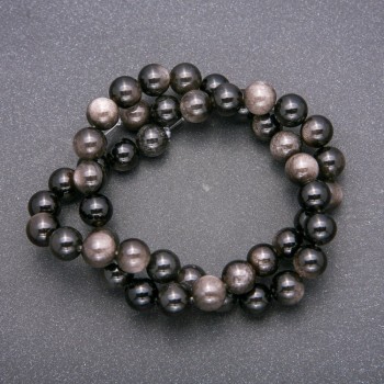 Natural Stone Beads, Silver Obsidian, Smooth Round Beads, 8 mm Diameter, 38 cm Length