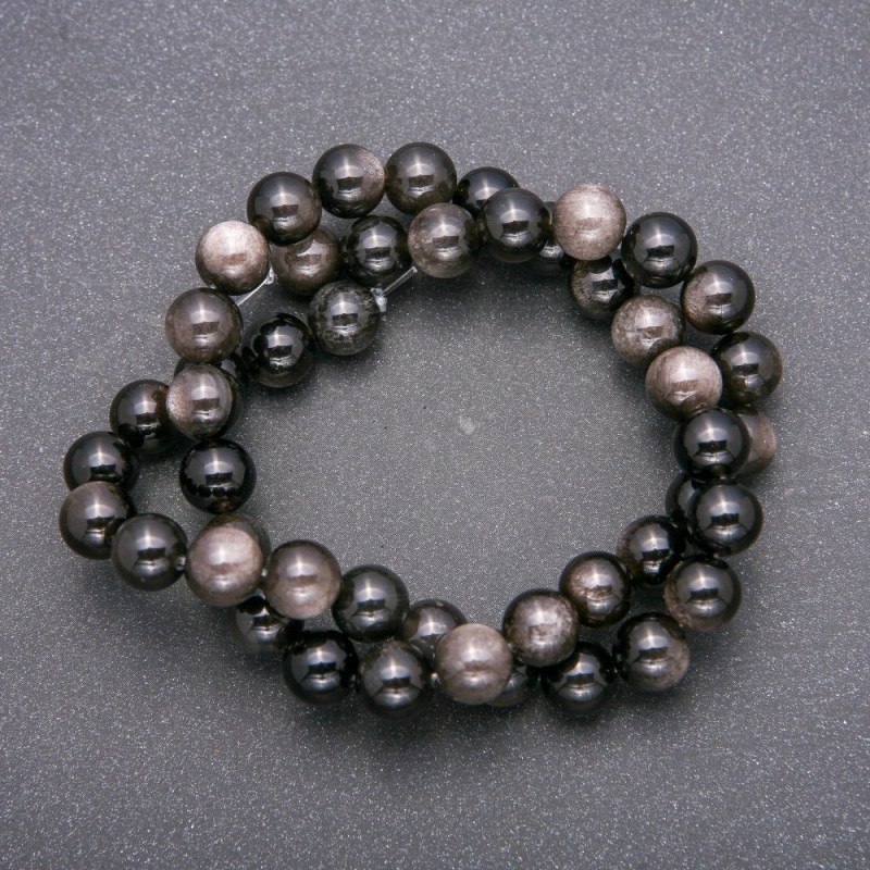 Natural Stone Beads, Silver Obsidian, Smooth Round Beads, 8 mm Diameter, 38 cm Length