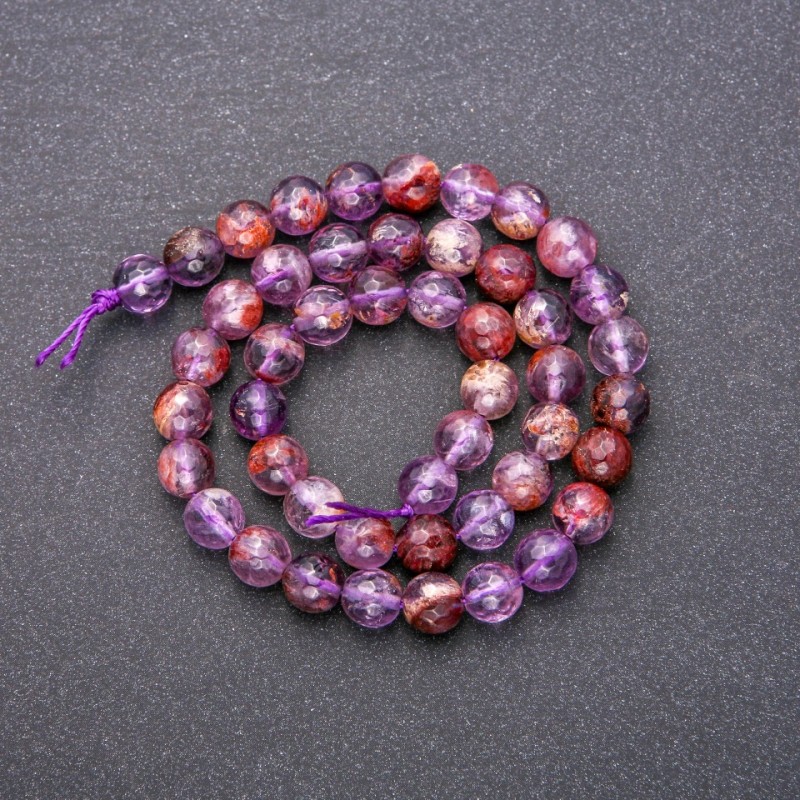 Faceted ametrine natural stone beads, round beads, 8 mm diameter, 38 cm length