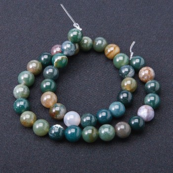 Green Jasper Beads on Thread, Smooth Round Beads, 37 cm Length, 10 mm Diameter