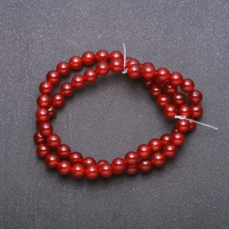 Carnelian natural stone beads on thread, smooth round beads, diameter 6 (+/-) mm, length 38 cm