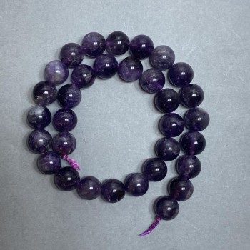 Amethyst Beads on a Natural Stone Thread, Smooth Ball, Diameter 12 mm, Length 38 cm