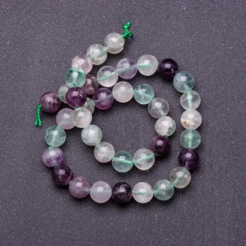 Fluorite natural stone beads on thread, 10 mm diameter, 37 cm length