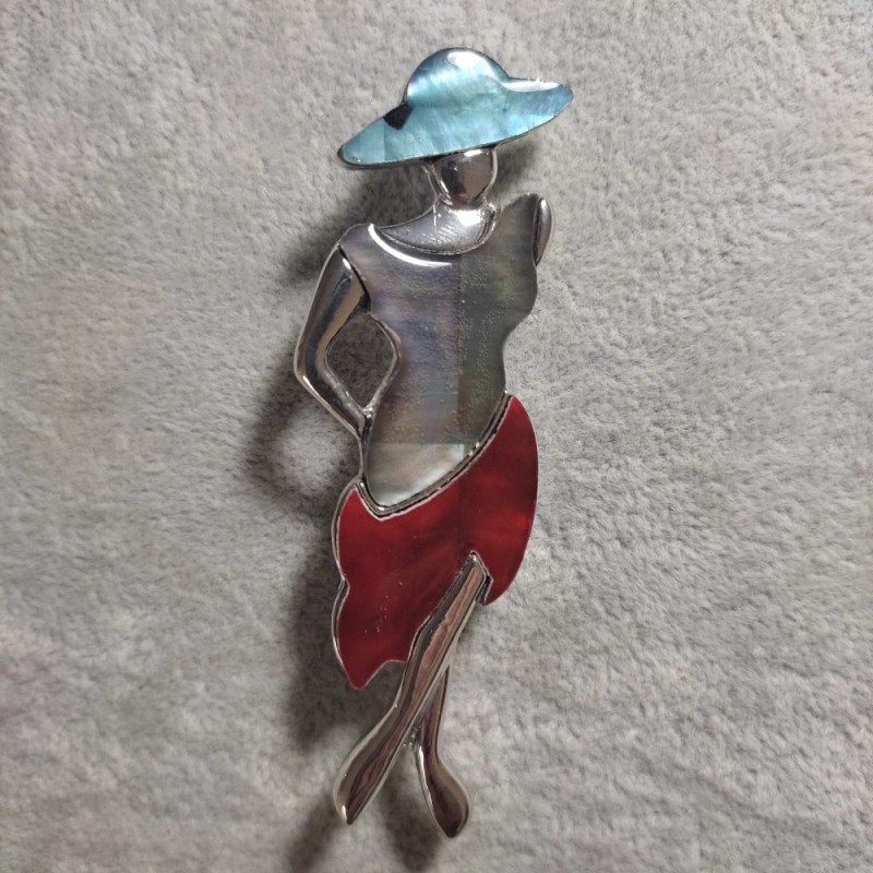 Brooch Pendant 'Lady with Mother of Pearl' 80x30mm +