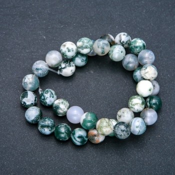 Moss Agate Beads on a Thread, Smooth Round Beads, 10.5 mm Diameter, 38 cm Length