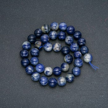 Sodalite Beads on Thread, Natural Stone, Smooth Spheres, 10 mm Diameter, 38 cm Length +
