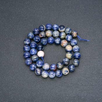 Beads on a thread, natural sodalite stone, smooth round beads, 8mm diameter, 38cm length +