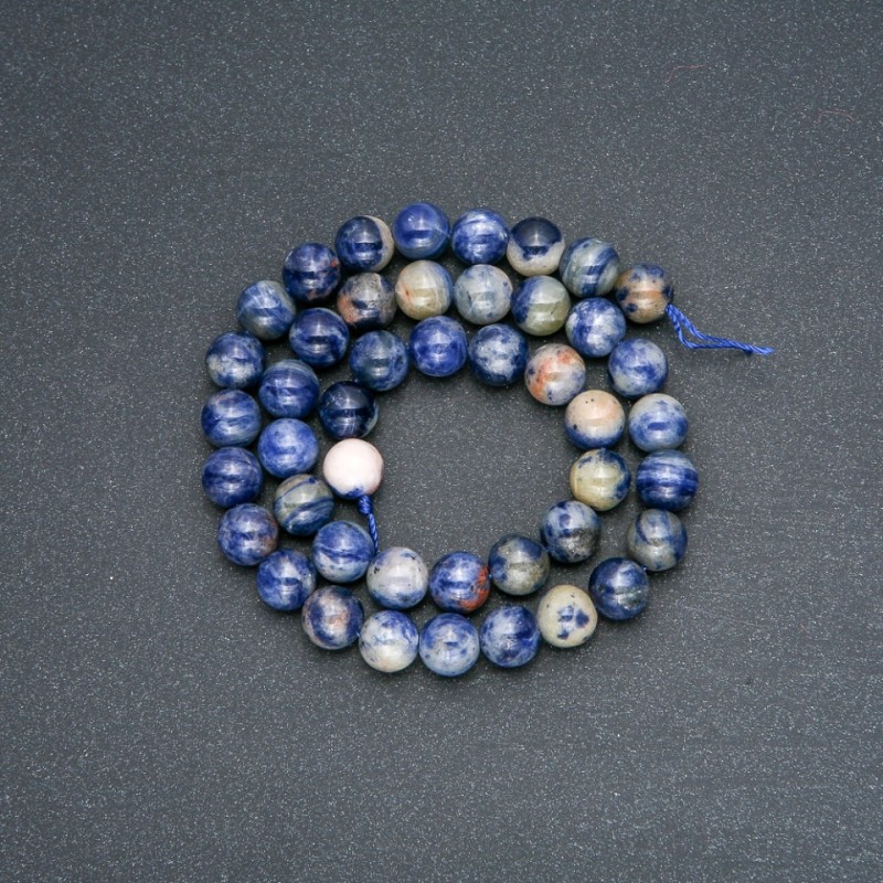 Beads on a thread, natural sodalite stone, smooth round beads, 8mm diameter, 38cm length +