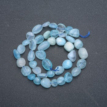 Aquamarine natural stone beads on a thread, round faceted beads, 9×12 mm diameter, 40 cm length +