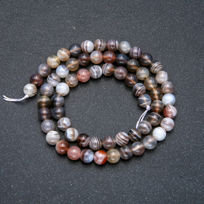 Botswana Agate Beads on a Thread, Smooth Ball, 6 mm Diameter, 39 cm Length