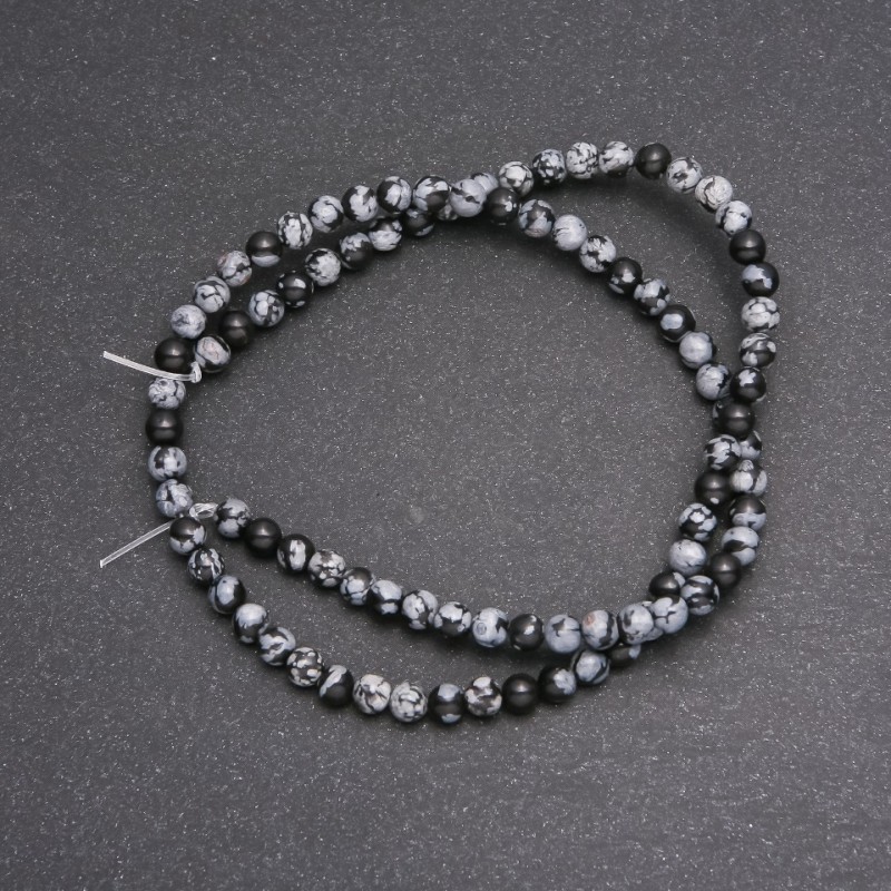 Beads on Thread Snowflake Obsidian Apache Tears Smooth Bead, Diameter 4 mm (±), Length 38 cm