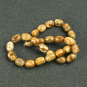 Beads on a thread of natural stone Landscape Jasper, barrel-shaped, diameter 10x14 mm, length 39 cm