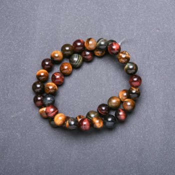 Natural stone beads: Tiger's Eye, Bull's Eye, and Hawk's Eye on a thread, 10 mm diameter, 38 cm length