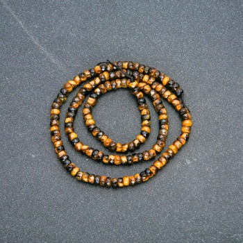 Tiger's Eye natural stone bead strand, faceted rondel, diameter 4x2.5 mm, length 39 cm +