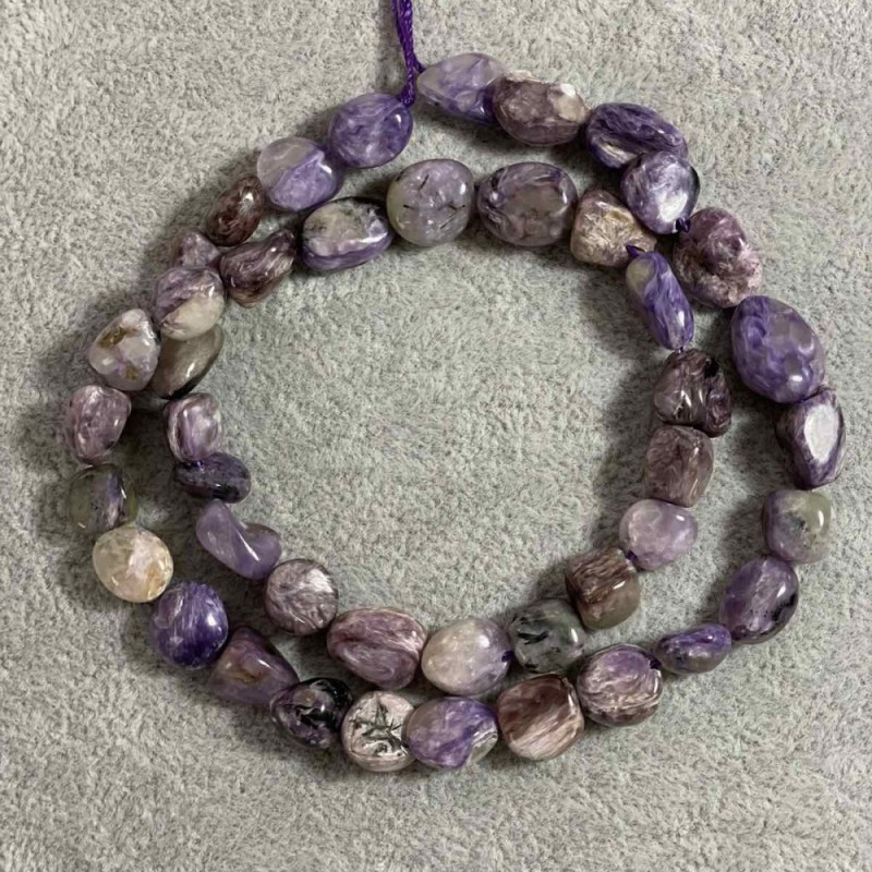 Charoite beads on thread, faceted, natural stone, 10x8mm diameter, length 41 cm +