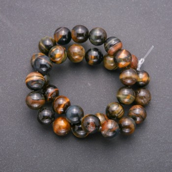 Natural Stone Beads Owl's Eye, Smooth Round Bead, Diameter 12 (+ -) mm, Thread Length 38 (+ -) cm