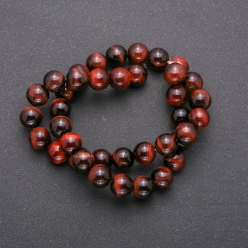 Natural Bull's Eye Beads, Smooth Round Beads, Diameter 10 mm (±), On a Thread, Length 38 cm (±)