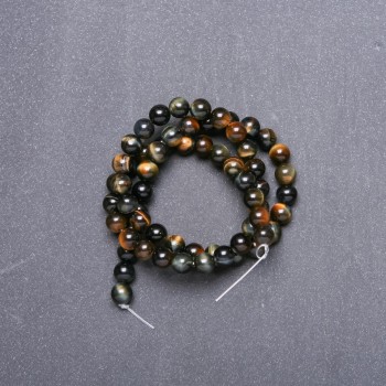 Hawk's Eye Natural Stone Beads on Thread, 6 mm Diameter, 38 cm Length