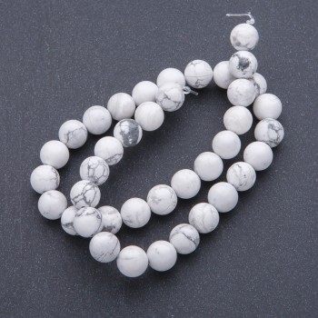 Howlite natural stone beads on a cord, round, 10mm diameter, 39 cm length